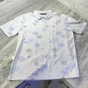 Travis Mathew White Polo with Blue and Gray Pattern
